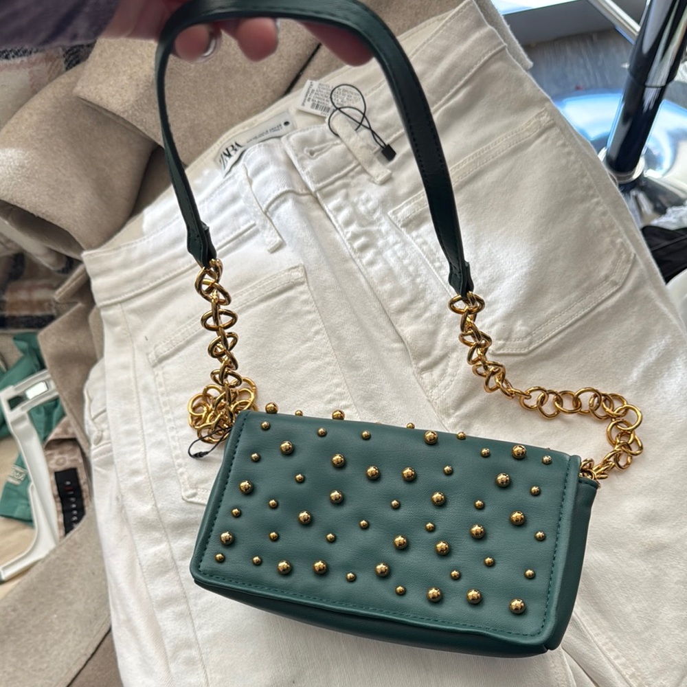 Zara new Green Studded Chain Strap Bag